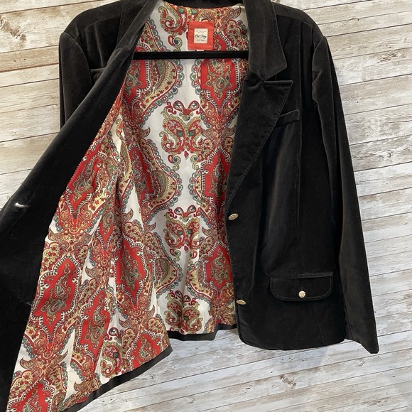 Vintage Old Navy Womens XXL Blazer Black Velvet Red Paisley Lining Academia Y2K - Picture 3 of 15
